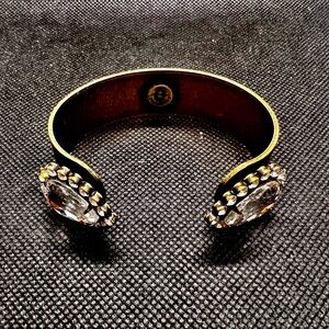 Vintage LOREN HOPE Clear Rhinestone Brass Cuff Bracelet Signed‎